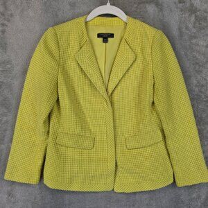 Ann Taylor Blazer Womens 00P Yellow Textured Waffle Knit Lined Petite Jacket